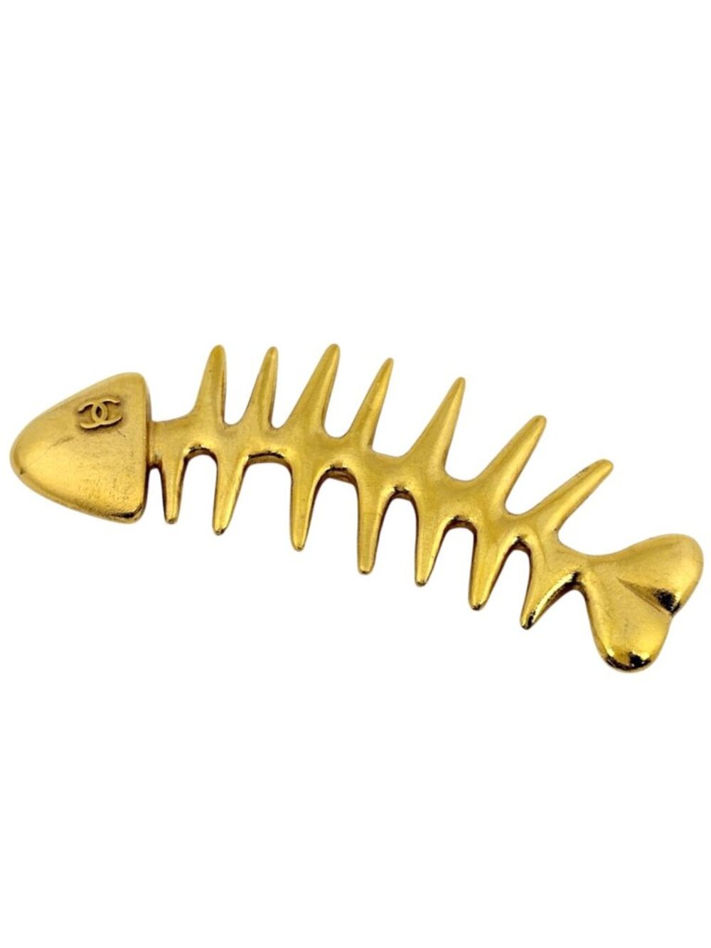Chanel Brooch Vintage Fishbone CC Logo Gold Plated